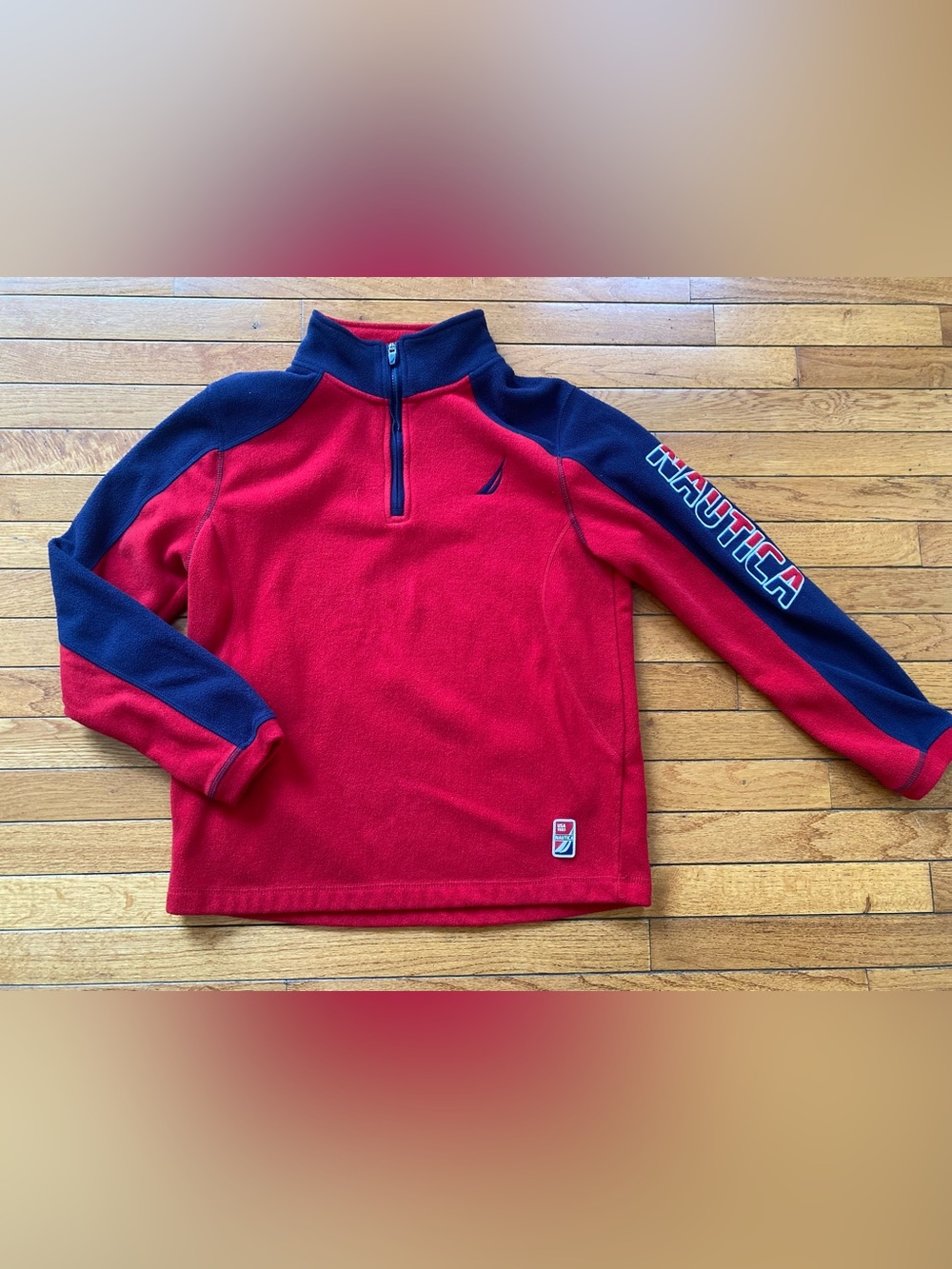 Nautica Red and Navy Half-Men’s Zip Fleece Pullover